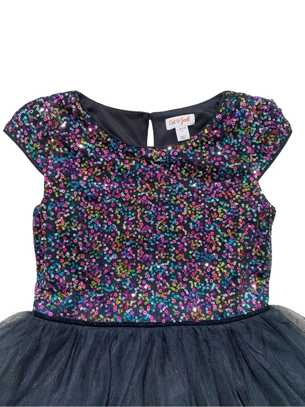 Cat & Jack Black Tulle Dress with Multicolor Sequin Bodice - Size Large
